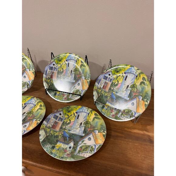 Set of 5 Italy Melamine Plates Birdhouse Garden Design Made in Italy Cottagecore - Picture 4 of 8
